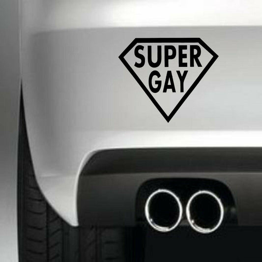 SUPER GAY Funny Vinyl Sticker Decal for Car Truck Window Bumper Black