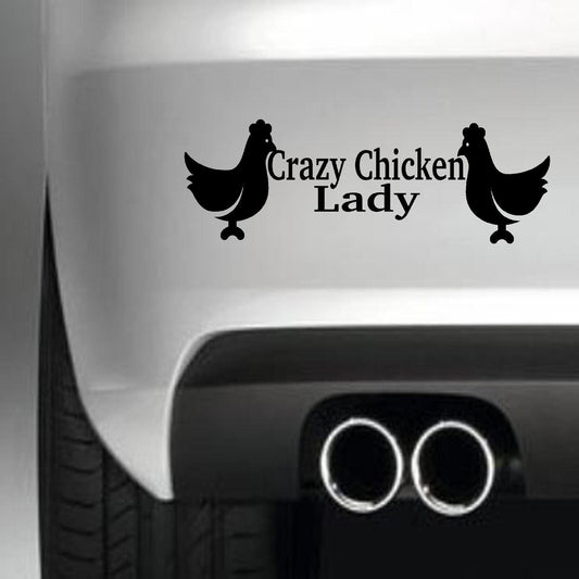 CRAZY CHICKEN LADY Funny Vinyl Sticker Decal for Car Truck Window Bumper Black