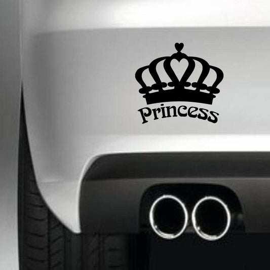 PRINCESS CROWN Funny Vinyl Sticker Decal for Car Truck Window Bumper Black