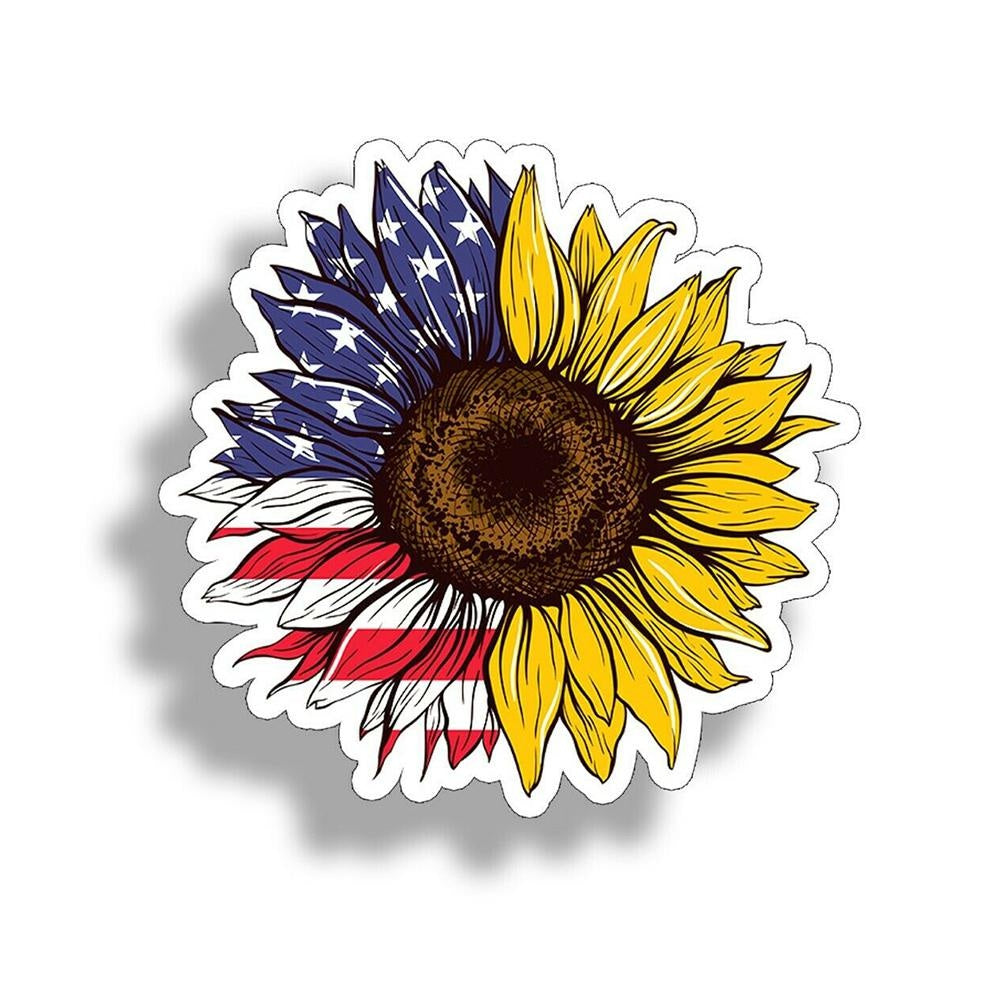 USA Flag Sunflower Funny Vinyl Sticker Decal for Car Truck Window Bumper