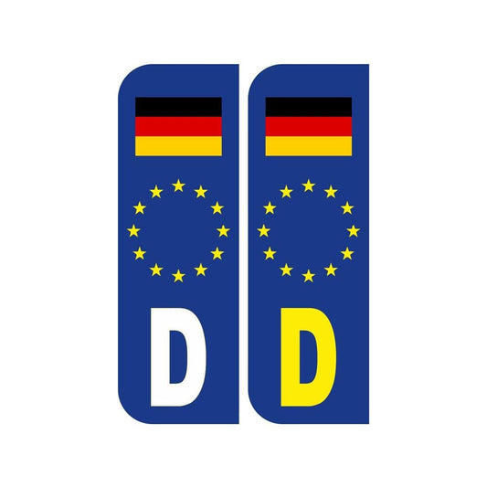 Pack of 2 D German with Flag Euro Car Number Plate Funny Vinyl Sticker Decal for Car Truck Window Bumper