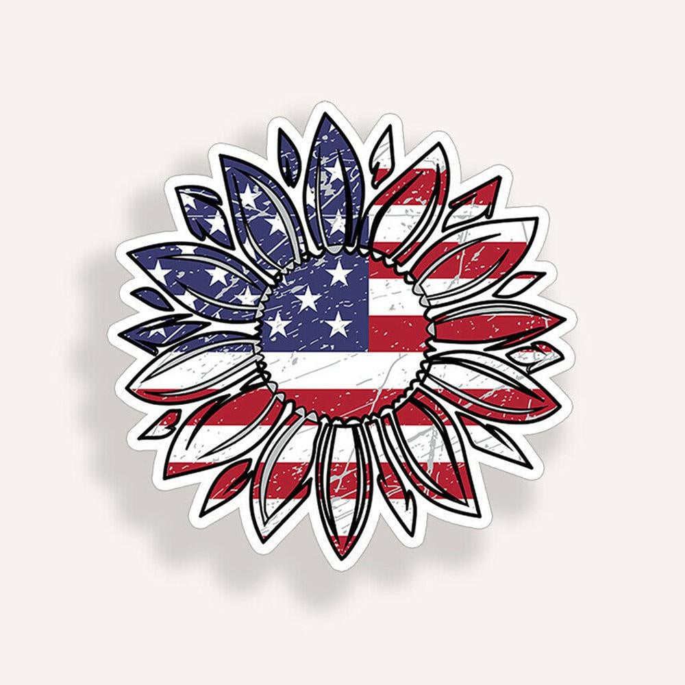 USA Sunflower Sticker Sun Flower American Flag Funny Vinyl Sticker Decal for Car Truck Window Bumper