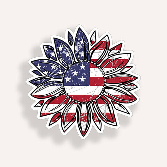 USA Sunflower Sticker Sun Flower American Flag Funny Vinyl Sticker Decal for Car Truck Window Bumper