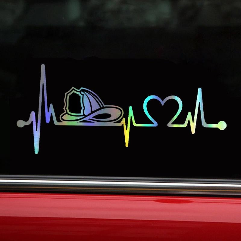 Car Sticker Vinyl 20.3cm*8.9cm Firefighter Fireman Helmet Heartbeat Lifeline Sticker On Car Funny Stickers 3D Decals Car Styling
