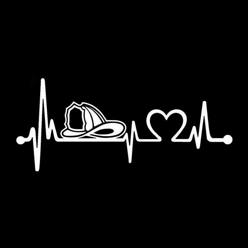 Car Sticker Vinyl 20.3cm*8.9cm Firefighter Fireman Helmet Heartbeat Lifeline Sticker On Car Funny Stickers 3D Decals Car Styling