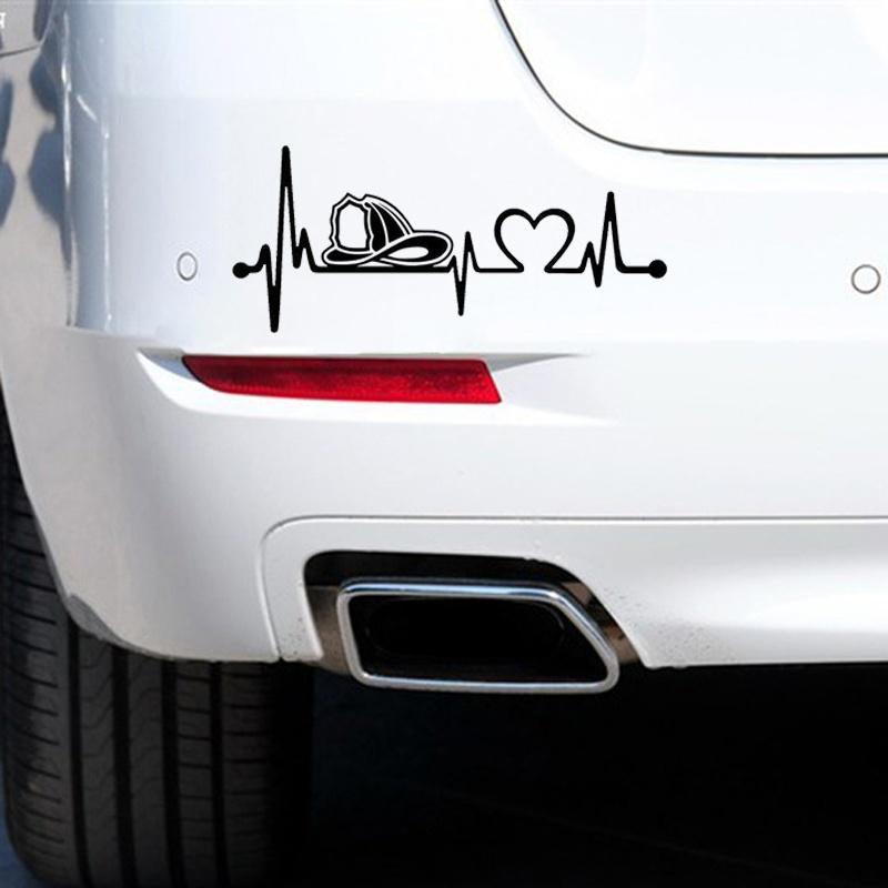 Car Sticker Vinyl 20.3cm*8.9cm Firefighter Fireman Helmet Heartbeat Lifeline Sticker On Car Funny Stickers 3D Decals Car Styling