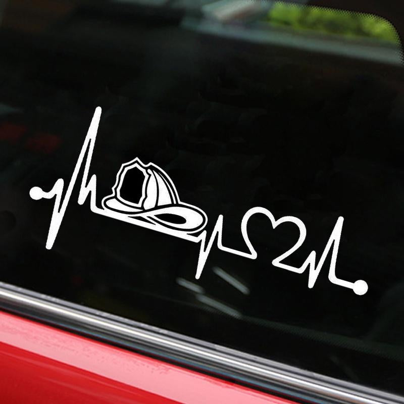 Car Sticker Vinyl 20.3cm*8.9cm Firefighter Fireman Helmet Heartbeat Lifeline Sticker On Car Funny Stickers 3D Decals Car Styling