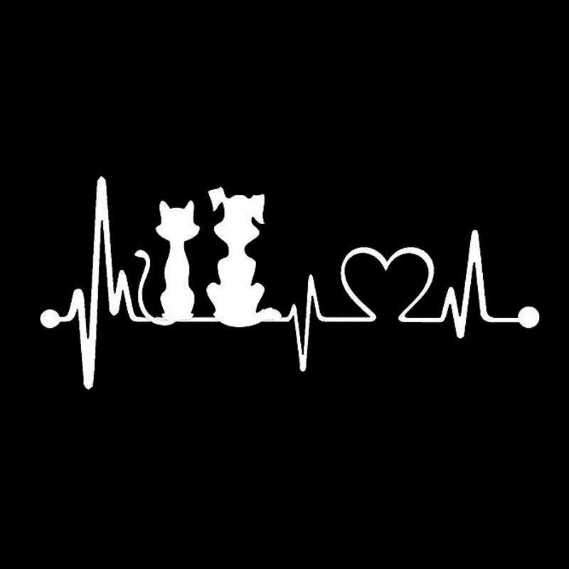 Car Sticker 3D 19*8.2cm Dog & Cat Heartbeat Sticker On Car Funny Stickers and Decals Vinyl Car Styling