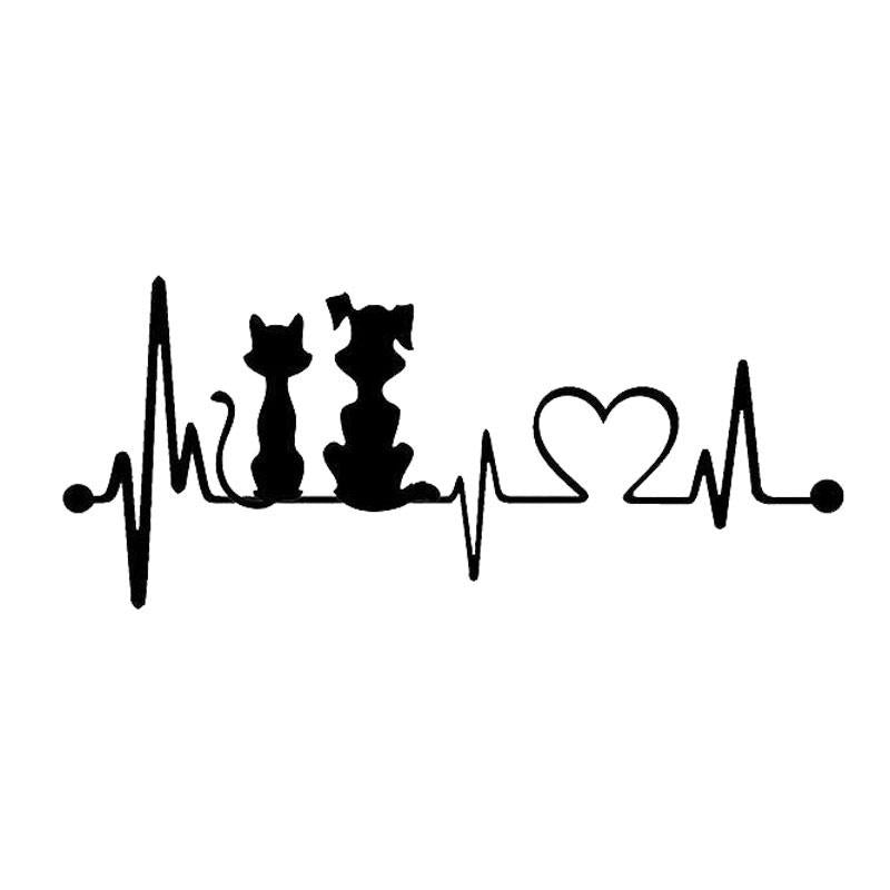 Car Sticker 3D 19*8.2cm Dog & Cat Heartbeat Sticker On Car Funny Stickers and Decals Vinyl Car Styling
