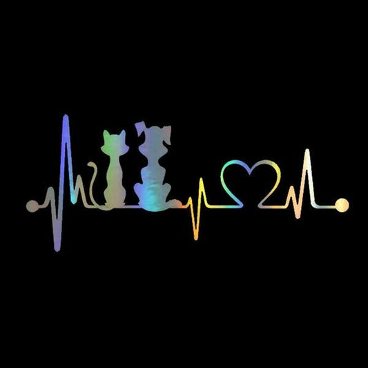 Car Sticker 3D 19*8.2cm Dog & Cat Heartbeat Sticker On Car Funny Stickers and Decals Vinyl Car Styling