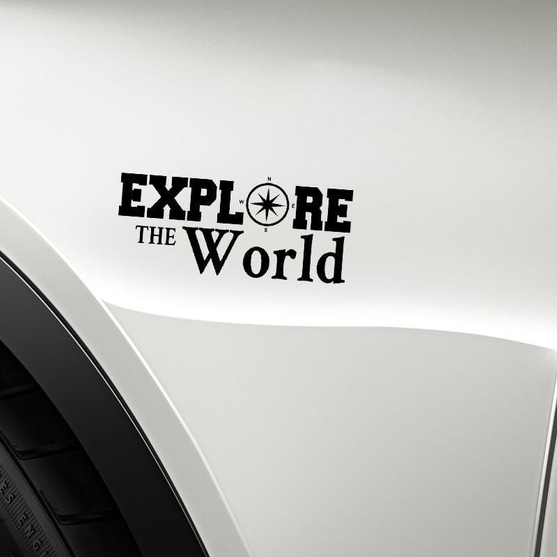 15.6CM*6.8CM EXPLORE THE WORLD Compass Travel Decor Car Stickers Vinyl Decal Black Silver C10-01153