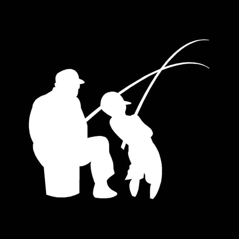 14.2cm*16cm MAN AND BOY FISHING Fun Vinyl High-quality Decor Decals Car Sticker Black Silver C11-0182