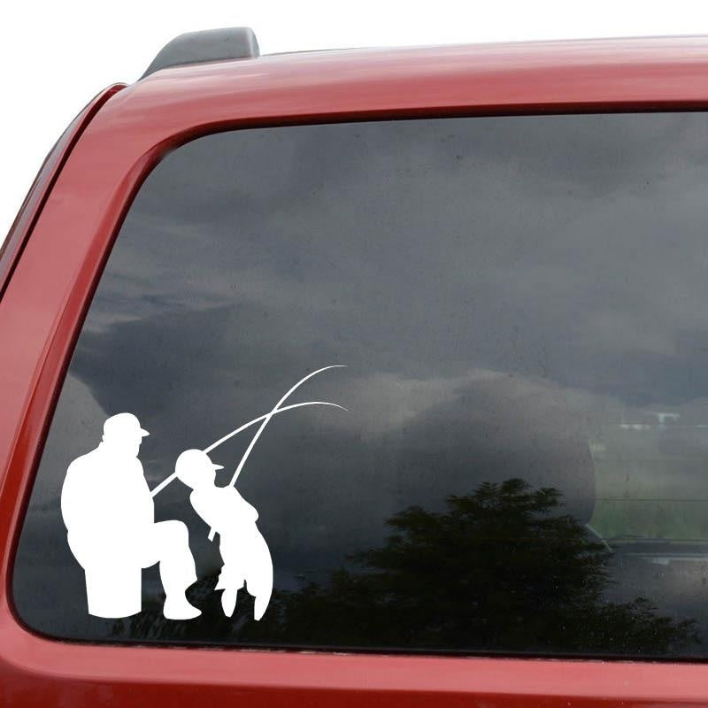 14.2cm*16cm MAN AND BOY FISHING Fun Vinyl High-quality Decor Decals Car Sticker Black Silver C11-0182