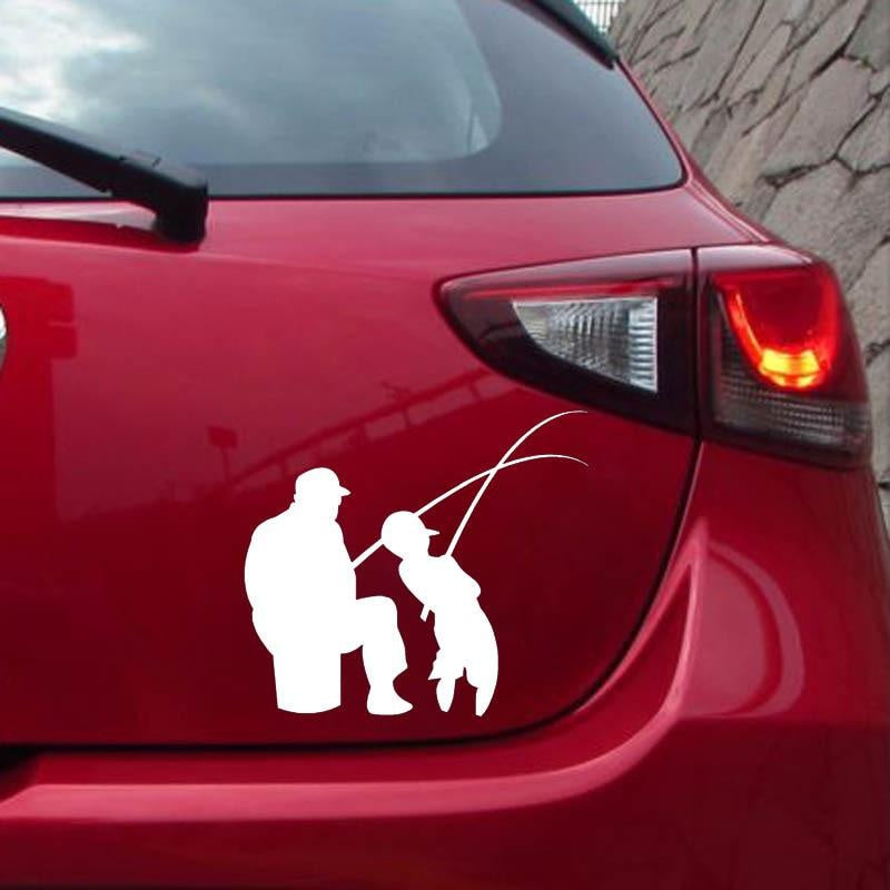 14.2cm*16cm MAN AND BOY FISHING Fun Vinyl High-quality Decor Decals Car Sticker Black Silver C11-0182