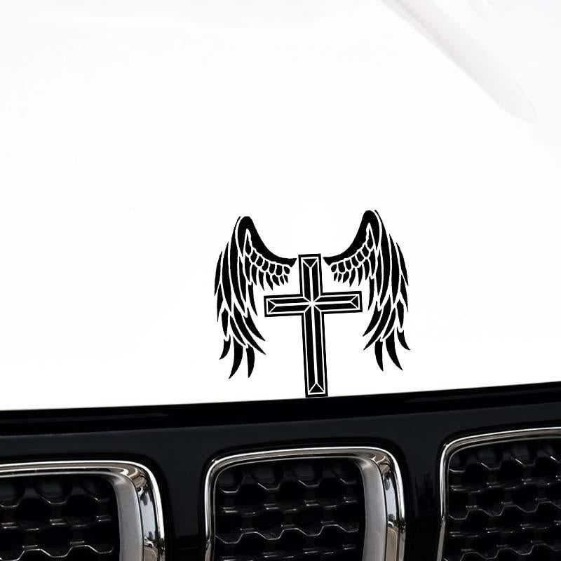 14.1*13.3CM The Cross Angel Will Protect You Cool Design Car Sticker Vinyl Decal Black/Silver Covering The Body C20-1532