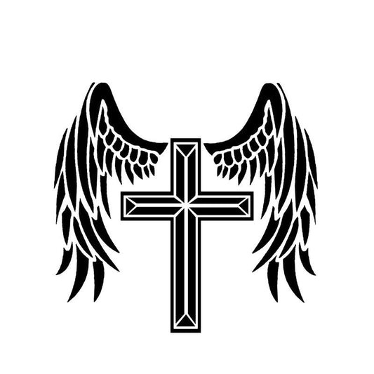 14.1*13.3CM The Cross Angel Will Protect You Cool Design Car Sticker Vinyl Decal Black/Silver Covering The Body C20-1532