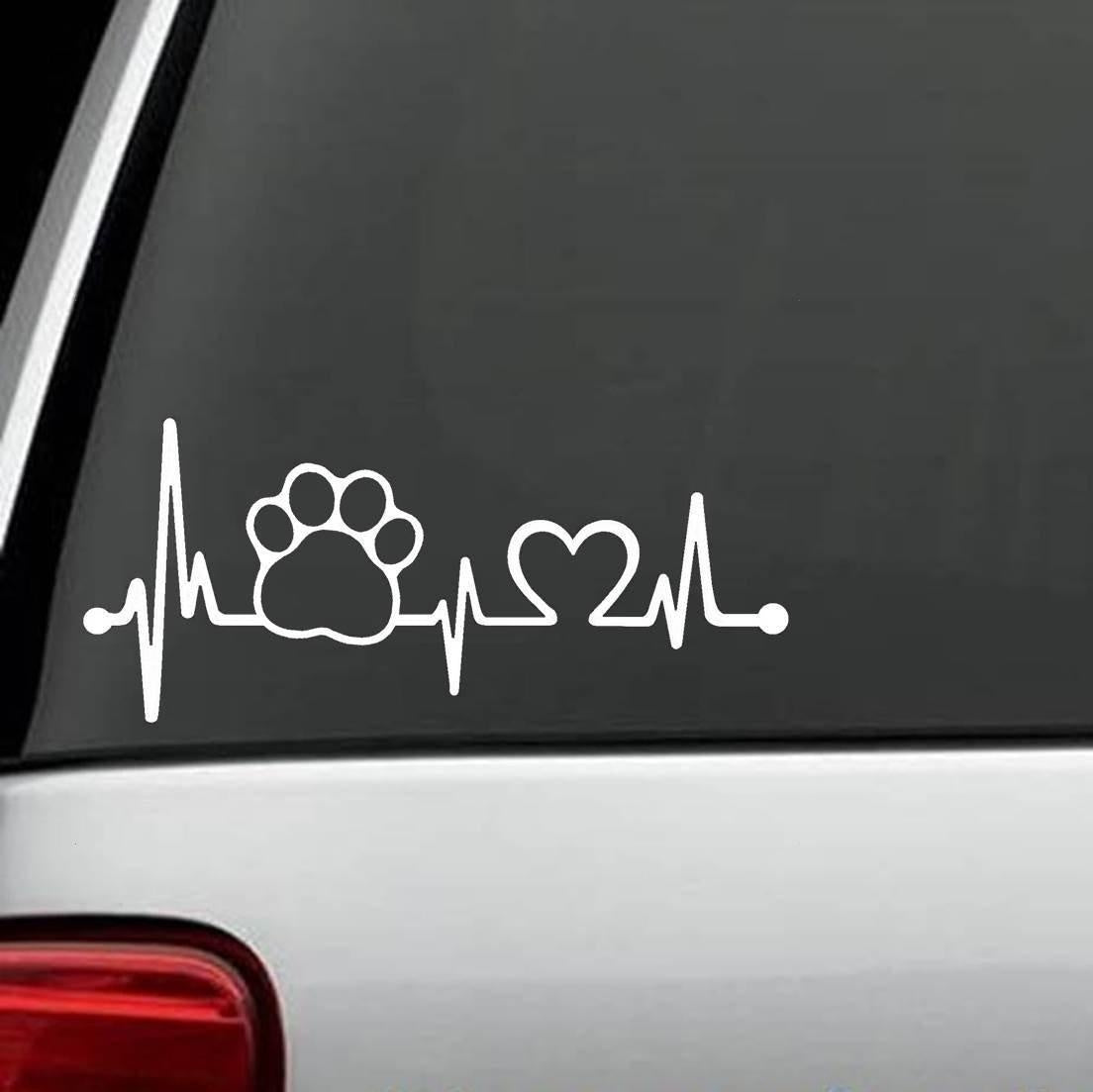 New Fashion Pet Paw Heartbeat Lifeline Dog Decal Sticker (White, 7.5")