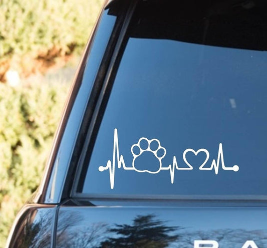 New Fashion Pet Paw Heartbeat Lifeline Dog Decal Sticker (White, 7.5")