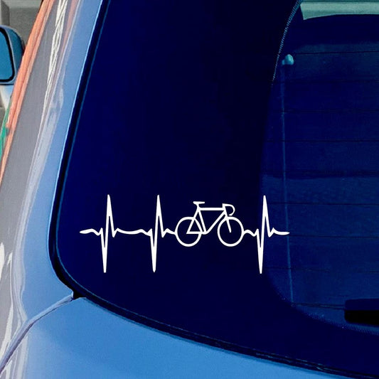 Road Bike heartbeat Diecut Funny Vinyl Sticker Decal for Car Truck Window Bumper White