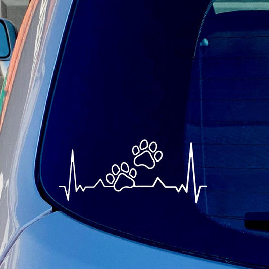 PAW PRINT LIFELINE Diecut Funny Vinyl Sticker Decal for Car Truck Window Bumper Dog Cat Love Heartbeat White
