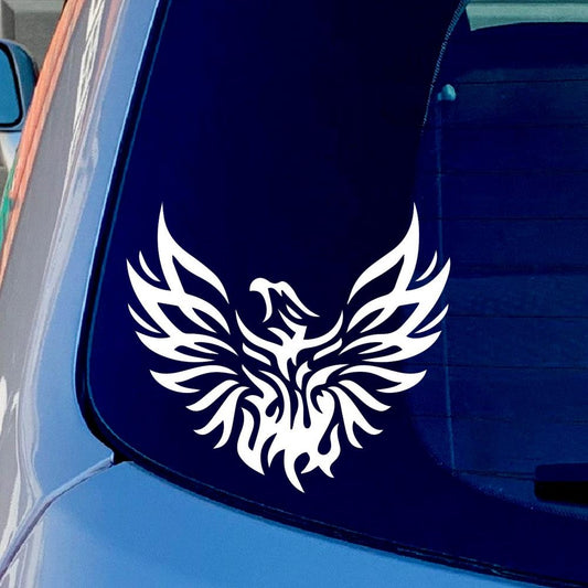 PHOENIX BIRD Tribal Flame Diecut Funny Vinyl Sticker Decal for Car Truck Window Bumper White
