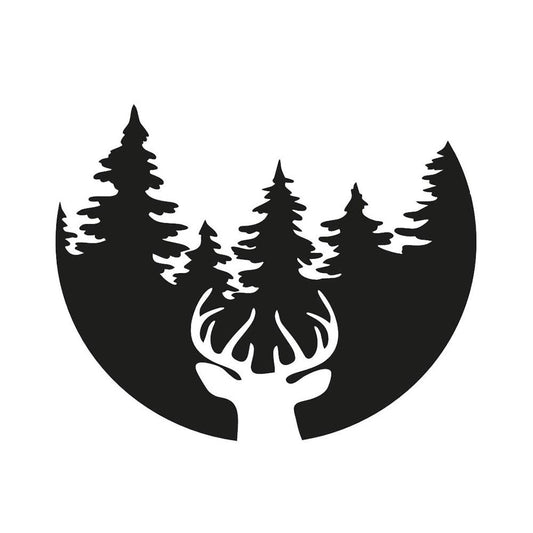 Stag Horns In Forest Funny Vinyl Sticker Decal for Car Truck Window Bumper Black