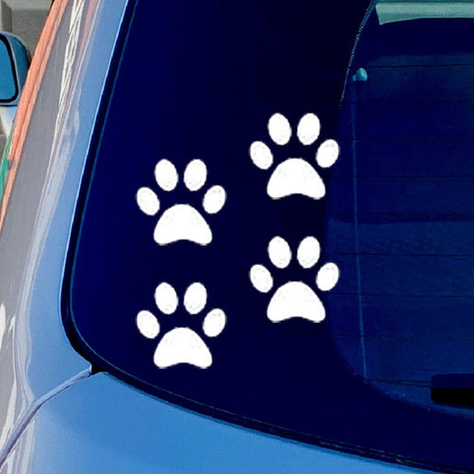 4x Dog Paw Prints Funny Vinyl Sticker Decal for Car Truck Window Bumper White