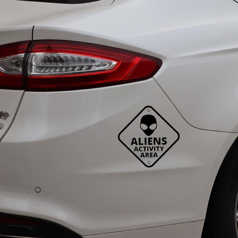 14.5CM*14.5CM ALIEN ACTIVITY AREA UFO Funny Car Sticker Vinyl Decal Black/Silver C3-0508