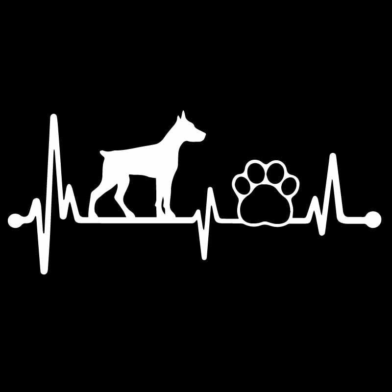 17.3X7.6CM Doberman Heartbeat Lifeline Dog Paw Vinyl Decal Car Sticker Car Window Black/Silver C24-1305