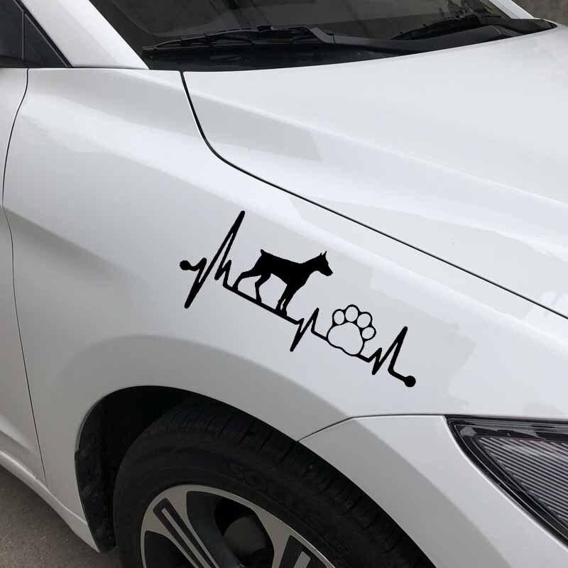 17.3X7.6CM Doberman Heartbeat Lifeline Dog Paw Vinyl Decal Car Sticker Car Window Black/Silver C24-1305