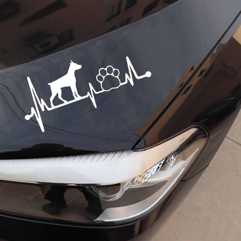 17.3X7.6CM Doberman Heartbeat Lifeline Dog Paw Vinyl Decal Car Sticker Car Window Black/Silver C24-1305