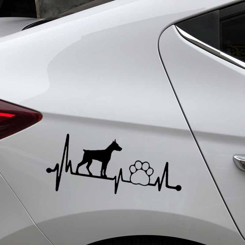 17.3X7.6CM Doberman Heartbeat Lifeline Dog Paw Vinyl Decal Car Sticker Car Window Black/Silver C24-1305