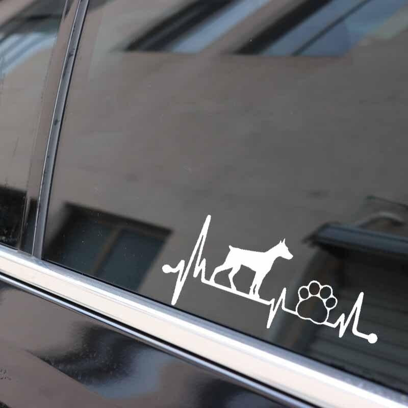 17.3X7.6CM Doberman Heartbeat Lifeline Dog Paw Vinyl Decal Car Sticker Car Window Black/Silver C24-1305