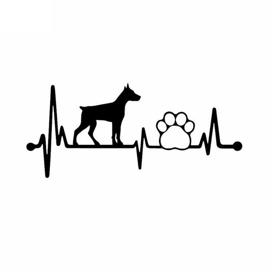 17.3X7.6CM Doberman Heartbeat Lifeline Dog Paw Vinyl Decal Car Sticker Car Window Black/Silver C24-1305