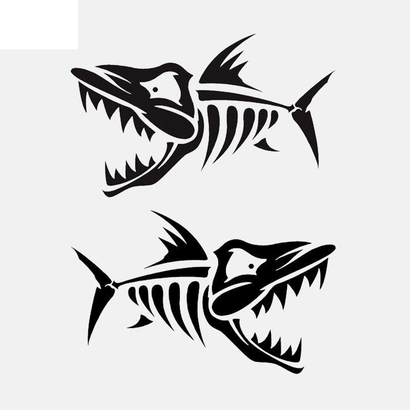 12.5CM*7.7CM*2  Skeleton Fish Bone Car Sticker Fishing Vinyl Decal Art Decor Black/Silver C24-0494