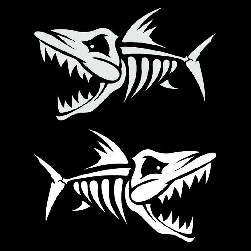 12.5CM*7.7CM*2  Skeleton Fish Bone Car Sticker Fishing Vinyl Decal Art Decor Black/Silver C24-0494