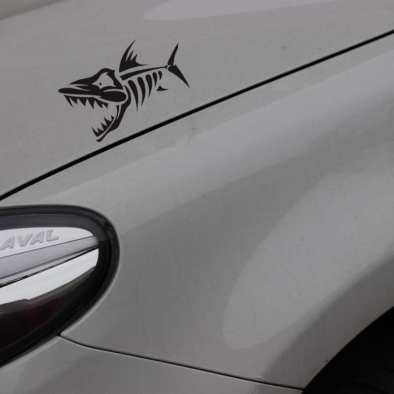 12.5CM*7.7CM*2  Skeleton Fish Bone Car Sticker Fishing Vinyl Decal Art Decor Black/Silver C24-0494