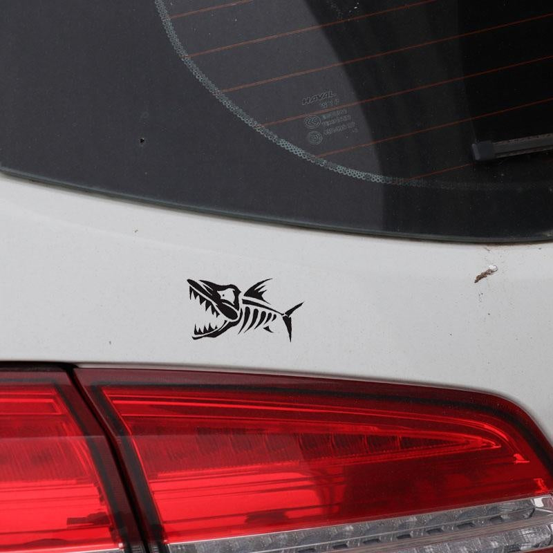 12.5CM*7.7CM*2  Skeleton Fish Bone Car Sticker Fishing Vinyl Decal Art Decor Black/Silver C24-0494