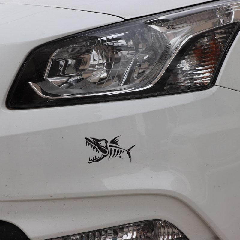 12.5CM*7.7CM*2  Skeleton Fish Bone Car Sticker Fishing Vinyl Decal Art Decor Black/Silver C24-0494