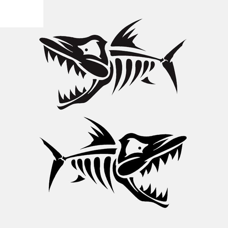 12.5CM*7.7CM*2  Skeleton Fish Bone Car Sticker Fishing Vinyl Decal Art Decor Black/Silver C24-0494