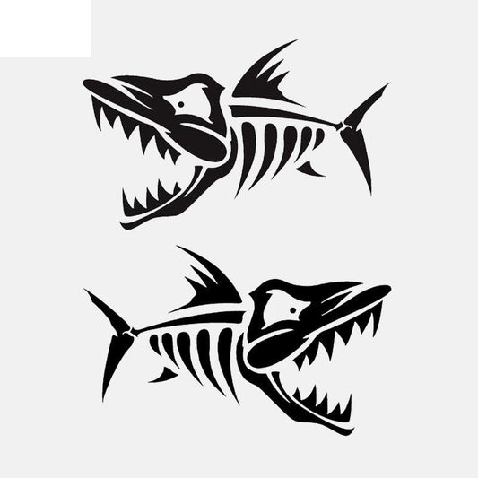 12.5CM*7.7CM*2  Skeleton Fish Bone Car Sticker Fishing Vinyl Decal Art Decor Black/Silver C24-0494