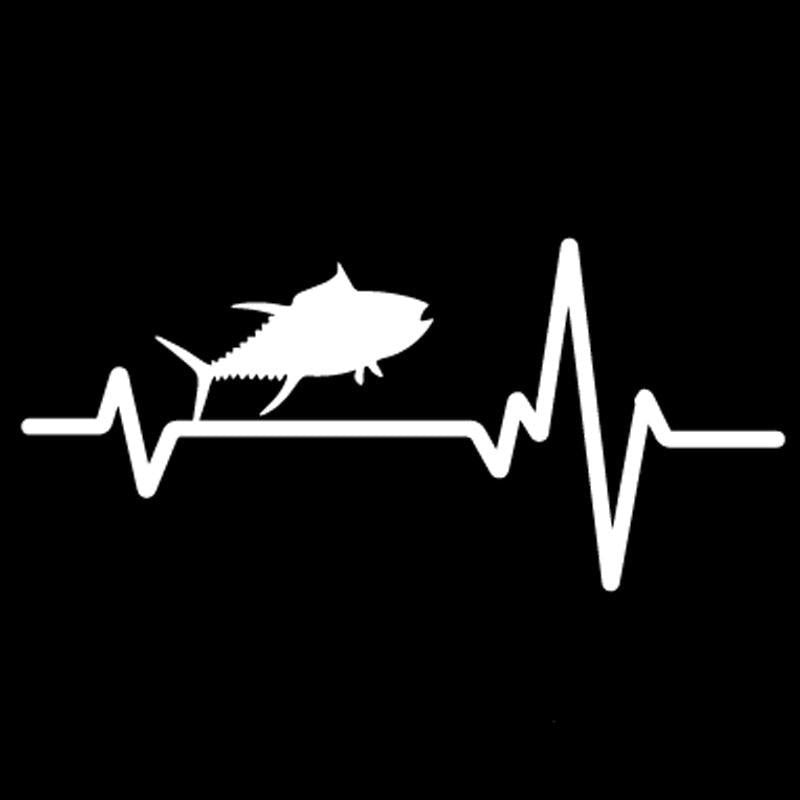 16.8CM*7.8CM Car Sticker Heart Beat Line Animal Fish Fishing Tuna Albacore Blue Fin Vinyl Decal Black/Silver C24-0538