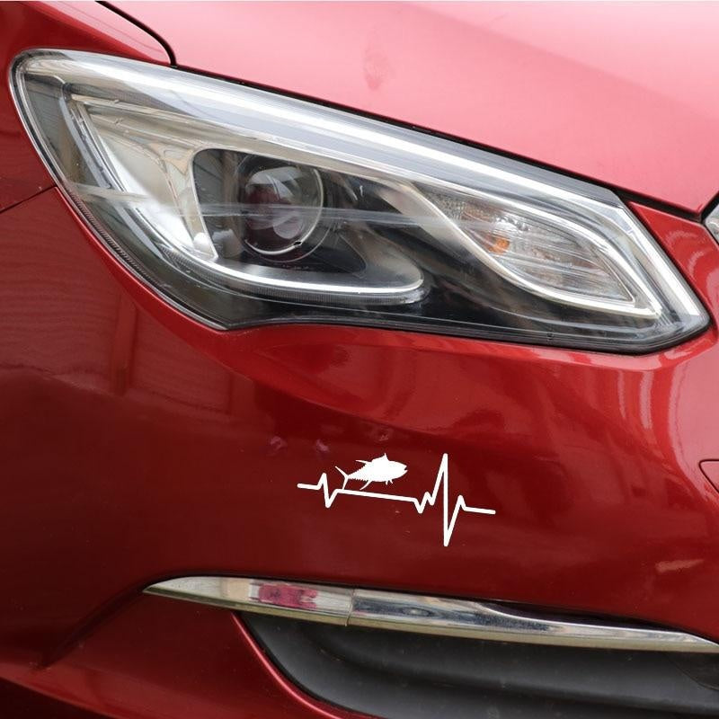 16.8CM*7.8CM Car Sticker Heart Beat Line Animal Fish Fishing Tuna Albacore Blue Fin Vinyl Decal Black/Silver C24-0538