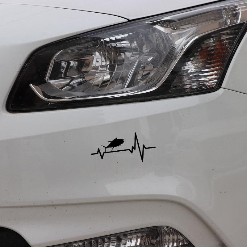 16.8CM*7.8CM Car Sticker Heart Beat Line Animal Fish Fishing Tuna Albacore Blue Fin Vinyl Decal Black/Silver C24-0538
