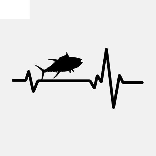 16.8CM*7.8CM Car Sticker Heart Beat Line Animal Fish Fishing Tuna Albacore Blue Fin Vinyl Decal Black/Silver C24-0538