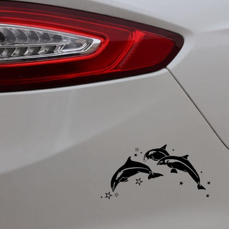 18.9CM*9.4CM Dolphins And Star Vinyl Decal Car Sticker Black/Silver C3-0650