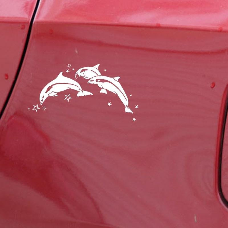 18.9CM*9.4CM Dolphins And Star Vinyl Decal Car Sticker Black/Silver C3-0650