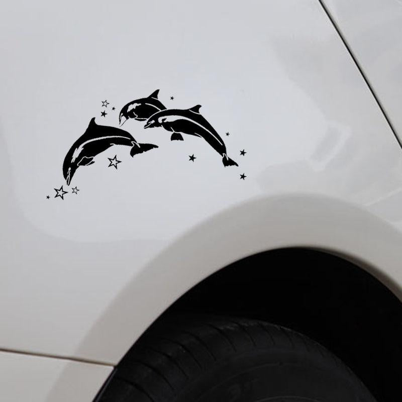 18.9CM*9.4CM Dolphins And Star Vinyl Decal Car Sticker Black/Silver C3-0650