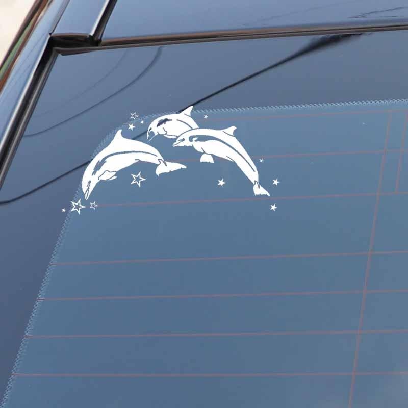 18.9CM*9.4CM Dolphins And Star Vinyl Decal Car Sticker Black/Silver C3-0650