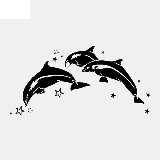 18.9CM*9.4CM Dolphins And Star Vinyl Decal Car Sticker Black/Silver C3-0650